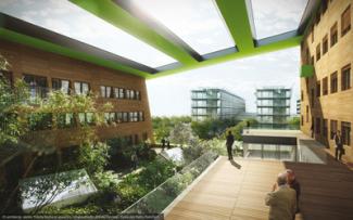 Bâtiment Descarts et perspective du jardin de l'ENPC